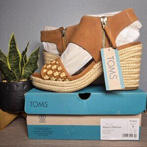 TOMS Majorca Rope Platform Brown Sugar Suede Rope Block Heel Sandal Womens 7